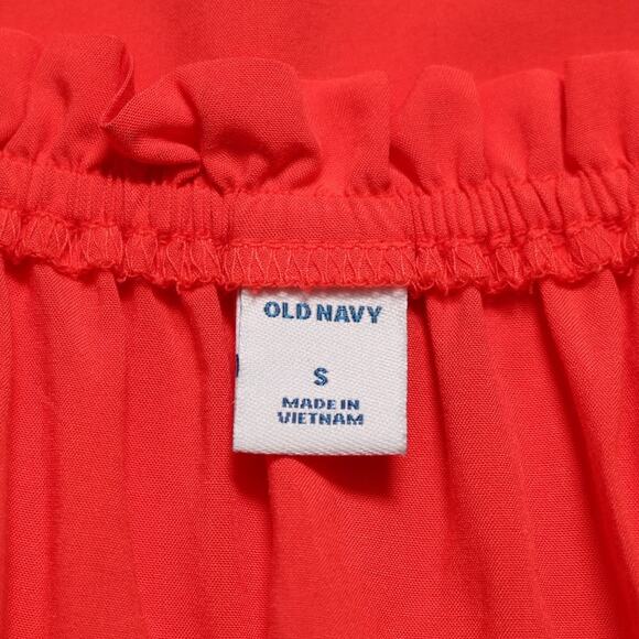 Old Navy Neon Coral Puff Sleeve Ruffle Tie Neck Blouse Top Lightweight Size S - Picture 8 of 11